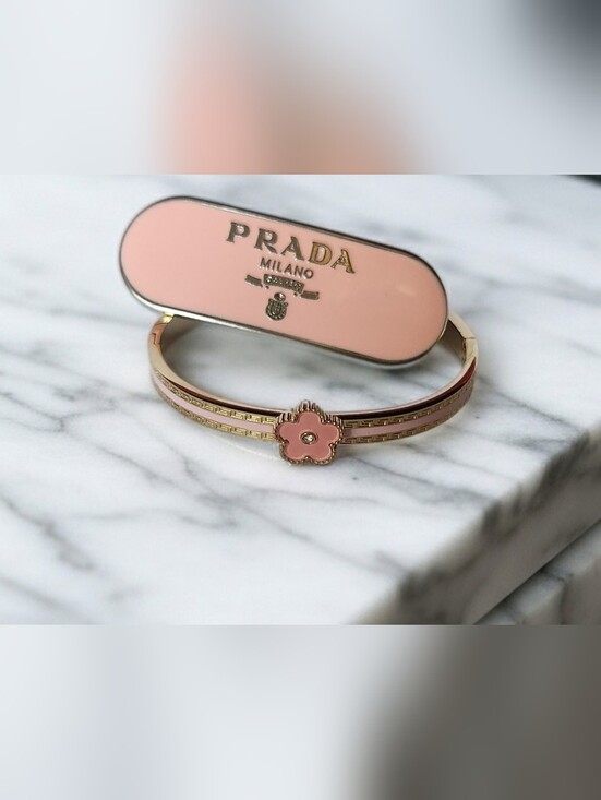 Prada Accessories - Prada Pink Enamel Logo 3" NEW and Nonbranded Clover Bracelet 7"
